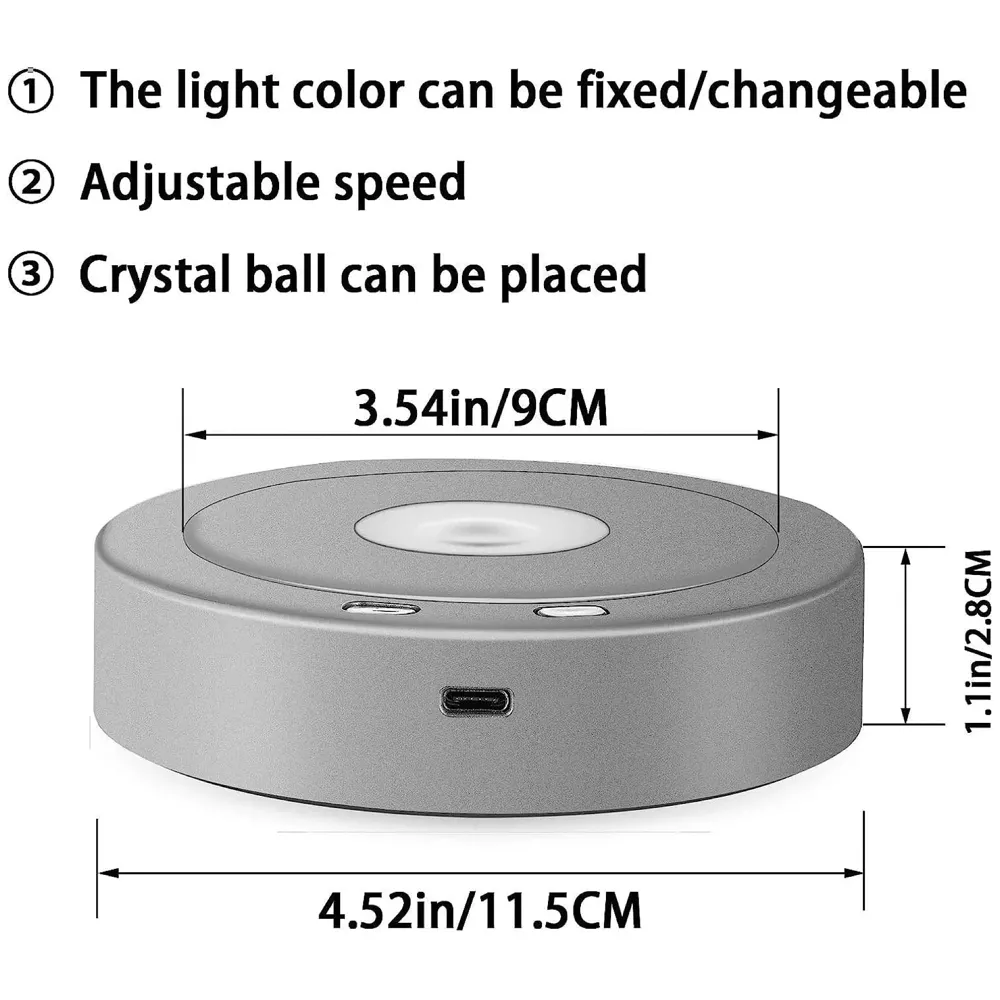 Turntable with LED Rotating Display Stand With 8 Light Modes Coloured Light Base for Glass Art with 4 Revolving, USB And Battery Operated Display Stand – 10.5 Cm