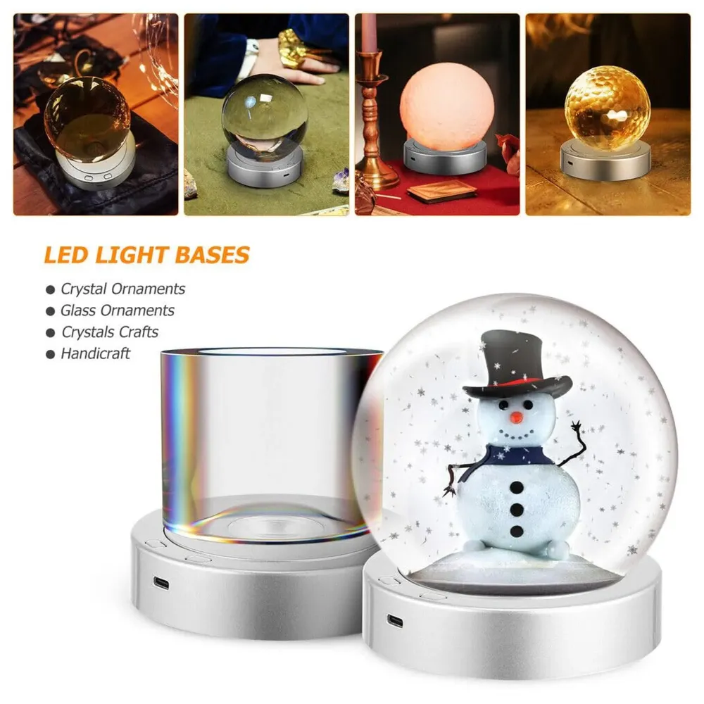 Turntable with LED Rotating Display Stand With 8 Light Modes Coloured Light Base for Glass Art with 4 Revolving, USB And Battery Operated Display Stand – 10.5 Cm