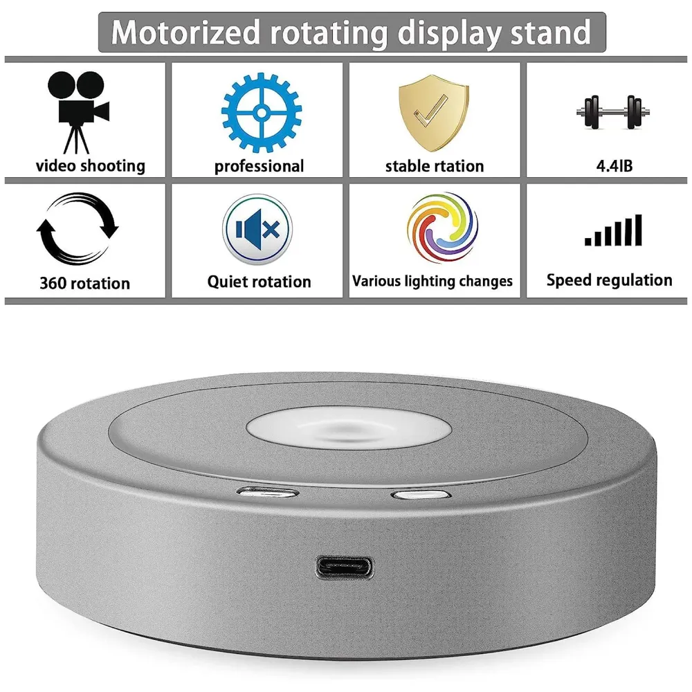 Turntable with LED Rotating Display Stand With 8 Light Modes Coloured Light Base for Glass Art with 4 Revolving, USB And Battery Operated Display Stand – 10.5 Cm