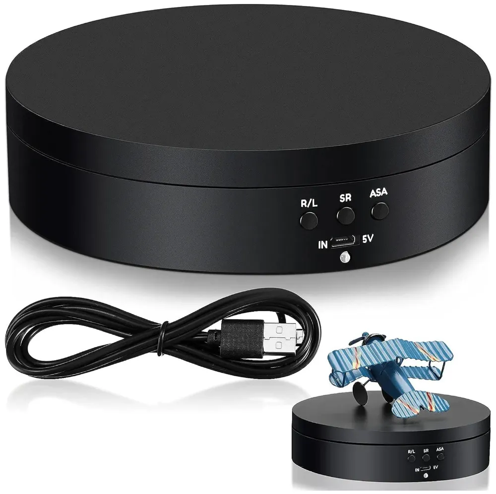 Rotating Display Stand, 360 Degree Electric Rotating Turntable With Felt Finish for Photography Products Display, Jewellery, Cake and Collectibles, 4 Kgs Load, 8 Inch Diameter (Black)