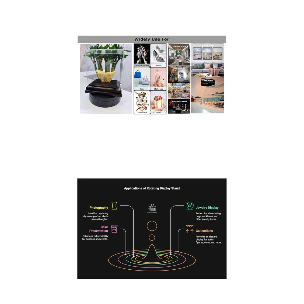 Rotating Display Stand, 360 Degree Electric Rotating Turntable With Felt Finish for Photography Products Display, Jewellery, Cake and Collectibles, 4 Kgs Load, 8 Inch Diameter (Black)