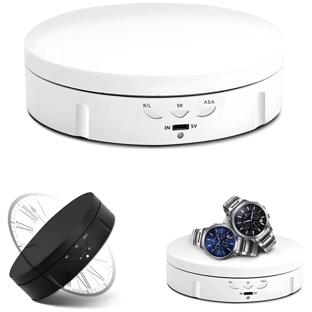 Rotating Display Stand, 360 Degree Electric Rotating Turntable With Felt Finish for Photography Products Display, Jewellery, Cake and Collectibles, 4 Kgs Load, 8 Inch Diameter (White)