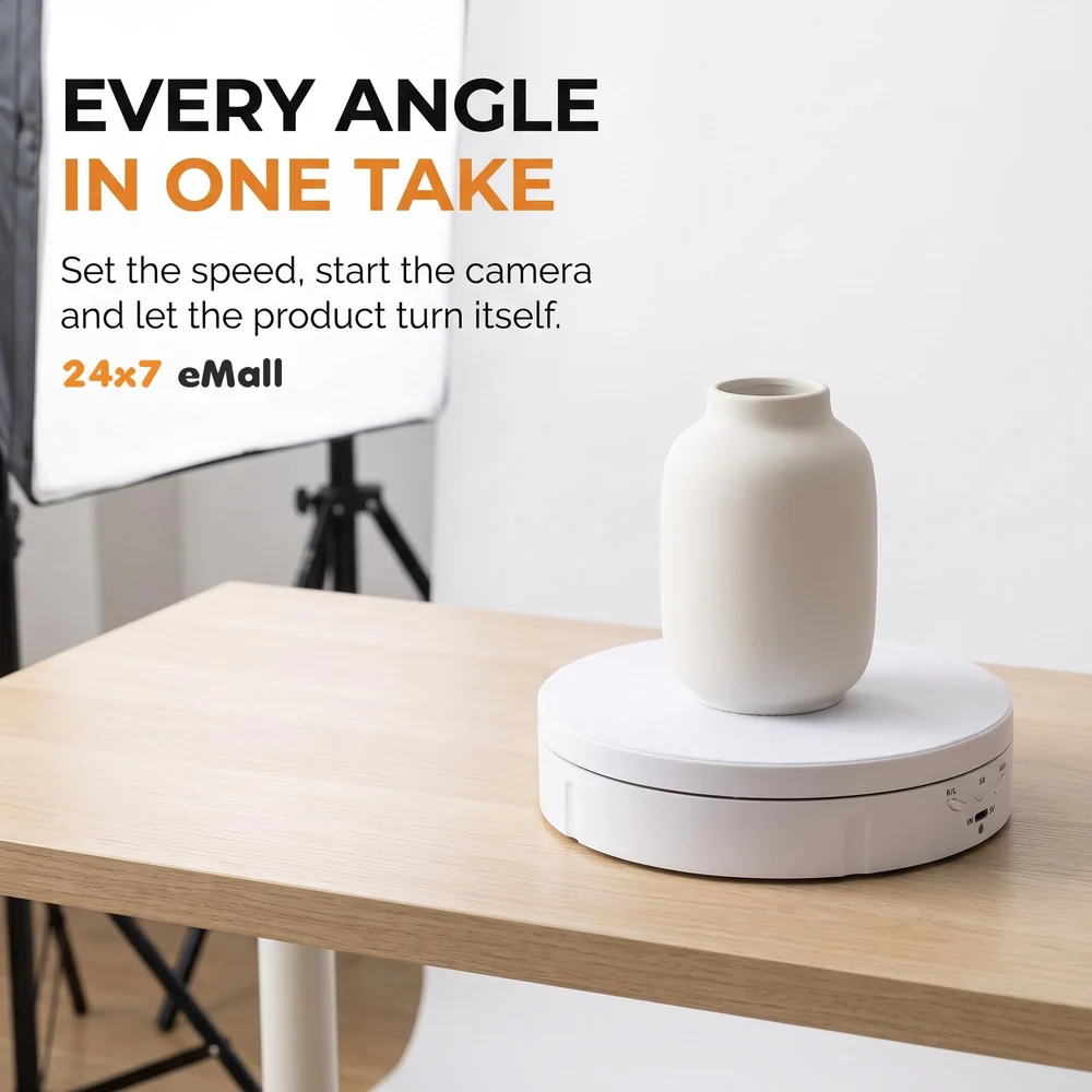 Rotating Display Stand, 360 Degree Electric Rotating Turntable With Felt Finish for Photography Products Display, Jewellery, Cake and Collectibles, 4 Kgs Load, 8 Inch Diameter (White)