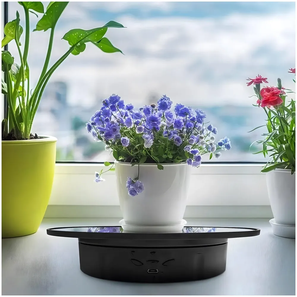 Automatic Rotating Display Stand, 360 Degree Electric Rotating Turntable With Mirror for Photography Products Display, Jewellery, Cake, 8 Inch Diameter (Black)