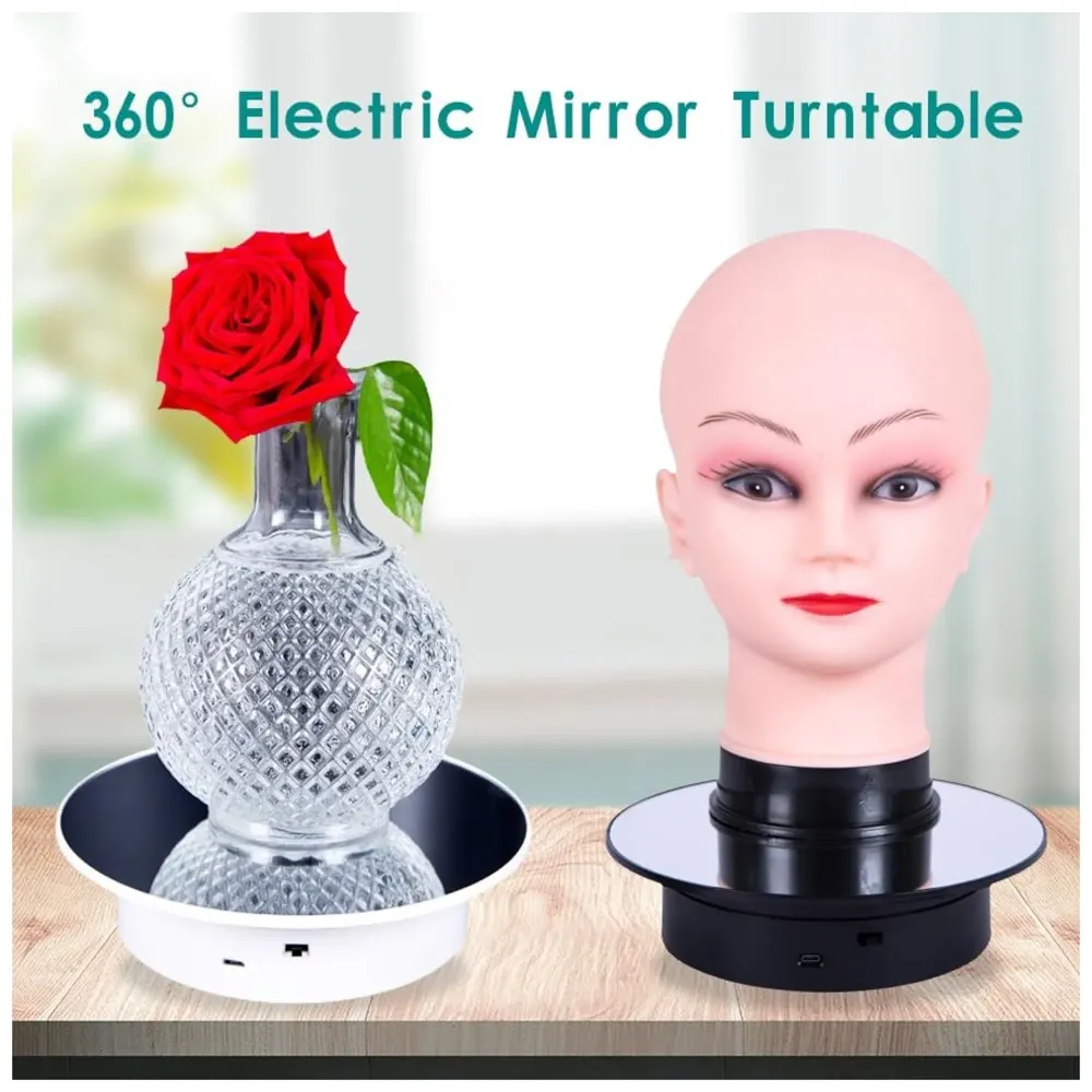 25 Cm 360 Degree Electric Rotating Turntable Display Stand, Black, Metal and Plastic, 4 Kgs Load Capacity