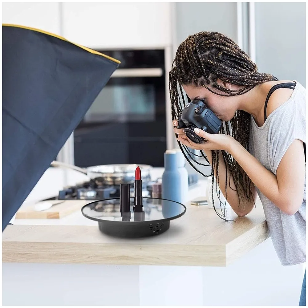 25 cm Mirror Rotating Display Stand 360 Electric Turntable Black
