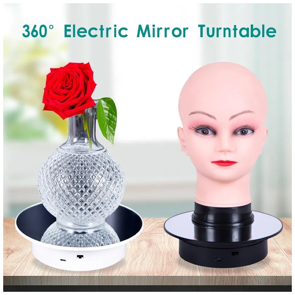 25 cm Mirror Rotating Display Stand 360 Electric Turntable Black
