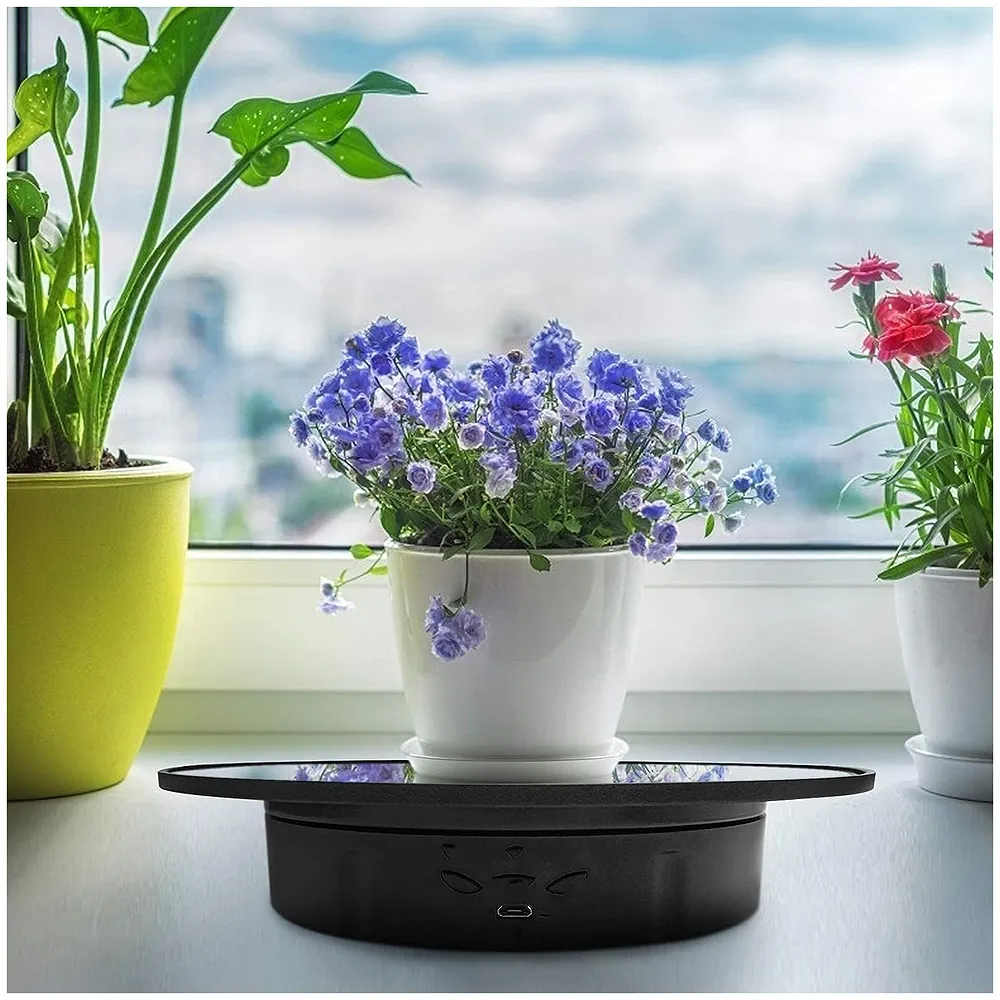 25 cm Mirror Rotating Display Stand 360 Electric Turntable Black