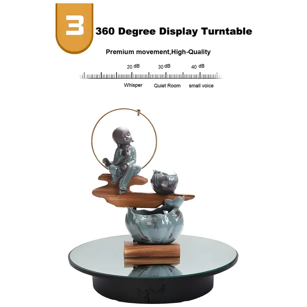 Turntable Rotating Display Stand 20 Cm/8 Inch 360 Degree Electric Rotating With Mirror for Photography Products Display, Jewellery, Cake and Collectibles, 20 Cm Diameter Black