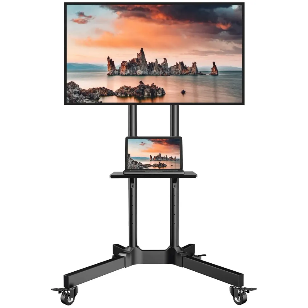 TV Trolley with Wheels Movable Tv Stand Tv Bracket for 32" to 75” LED, LCD for VESA Sizes 100 x 100 Upto 600 x 400 mm with Storange and Setup Box Shelf, 2 Shelves
