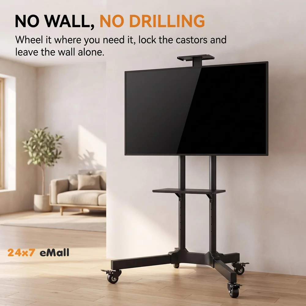 TV Trolley with Wheels Movable Tv Stand Tv Bracket for 32" to 75” LED, LCD for VESA Sizes 100 x 100 Upto 600 x 400 mm with Storange and Setup Box Shelf, 2 Shelves