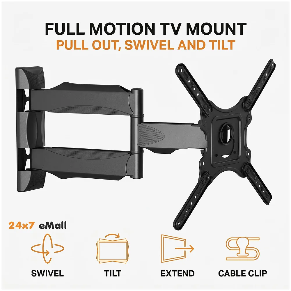 Heavy Duty Full Motion Cantilever Tilt Swivel Wall Mount Bracket for 32" inch to 55” LED, LCD and Plasma TV for VESA Sizes 100 x 100 Upto 400 x 400 mm (Wall Swivel 32''- 55'') Premium