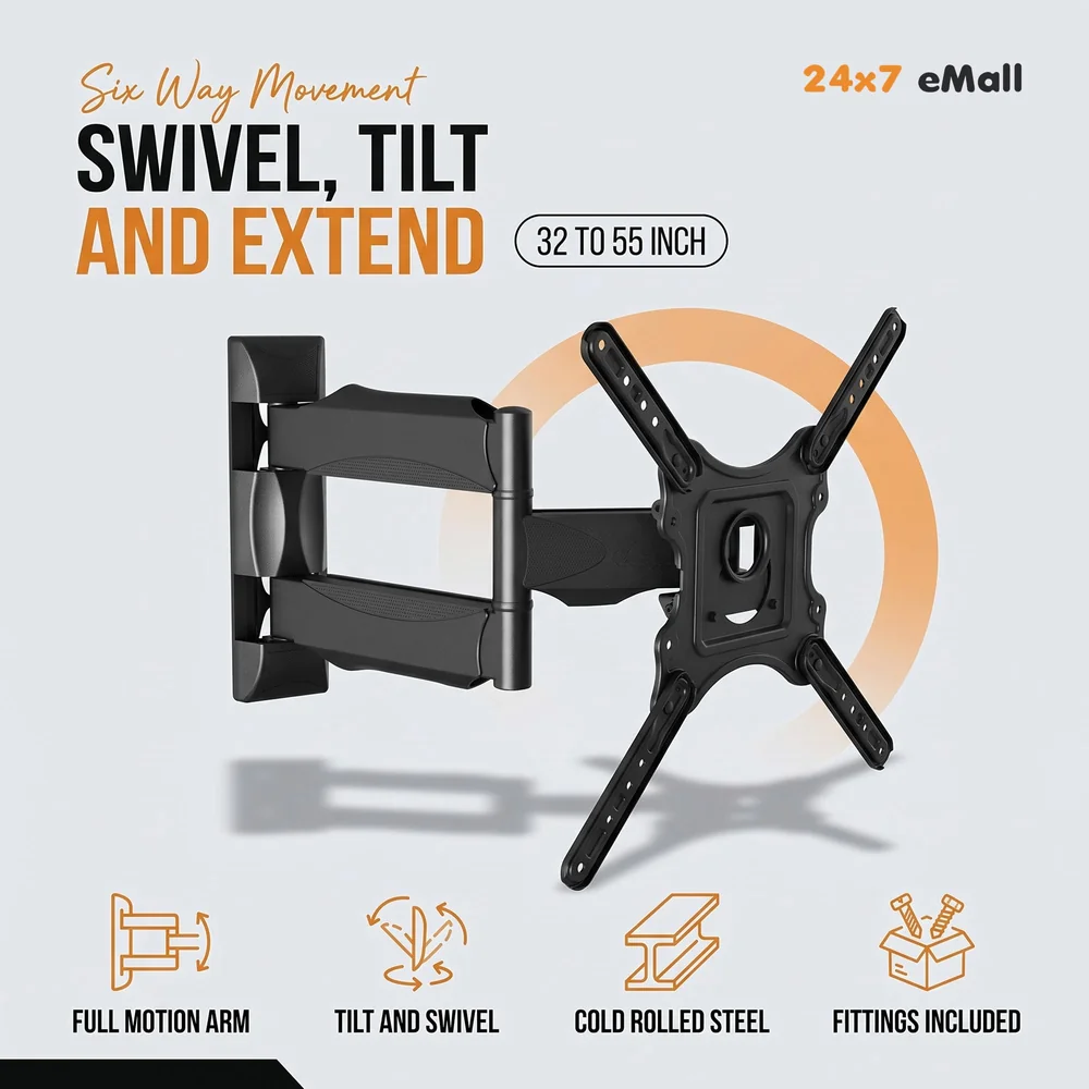 Model P4-NB 6 Way Swivel Tilt TV Wall Mount for LCD/LED TV's Upto 32" to 55" Inch