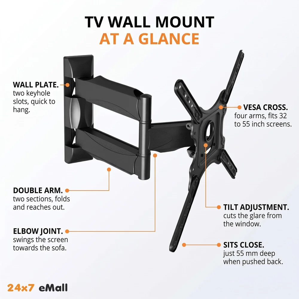 Model P4-NB 6 Way Swivel Tilt TV Wall Mount for LCD/LED TV's Upto 32" to 55" Inch