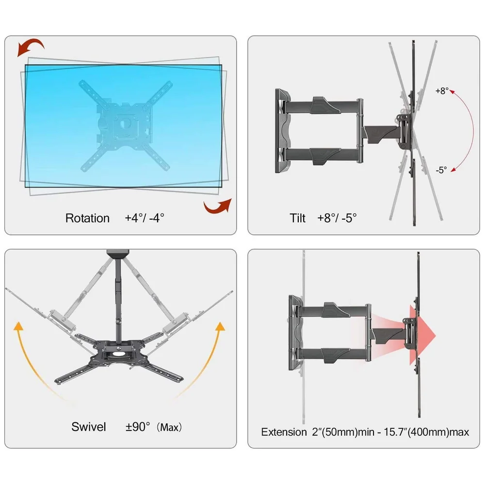 Model P4-NB 6 Way Swivel Tilt TV Wall Mount for LCD/LED TV's Upto 32" to 55" Inch