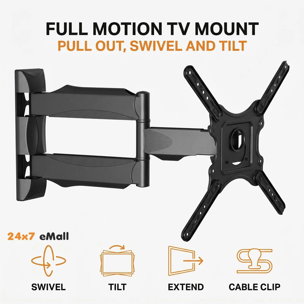 Heavy Duty Full Motion Cantilever Tilt Swivel Wall Mount Bracket for 32" inch to 55” LED, LCD and Plasma TV for VESA Sizes 100 x 100 Upto 400 x 400 mm (Wall Swivel 32''- 55'')