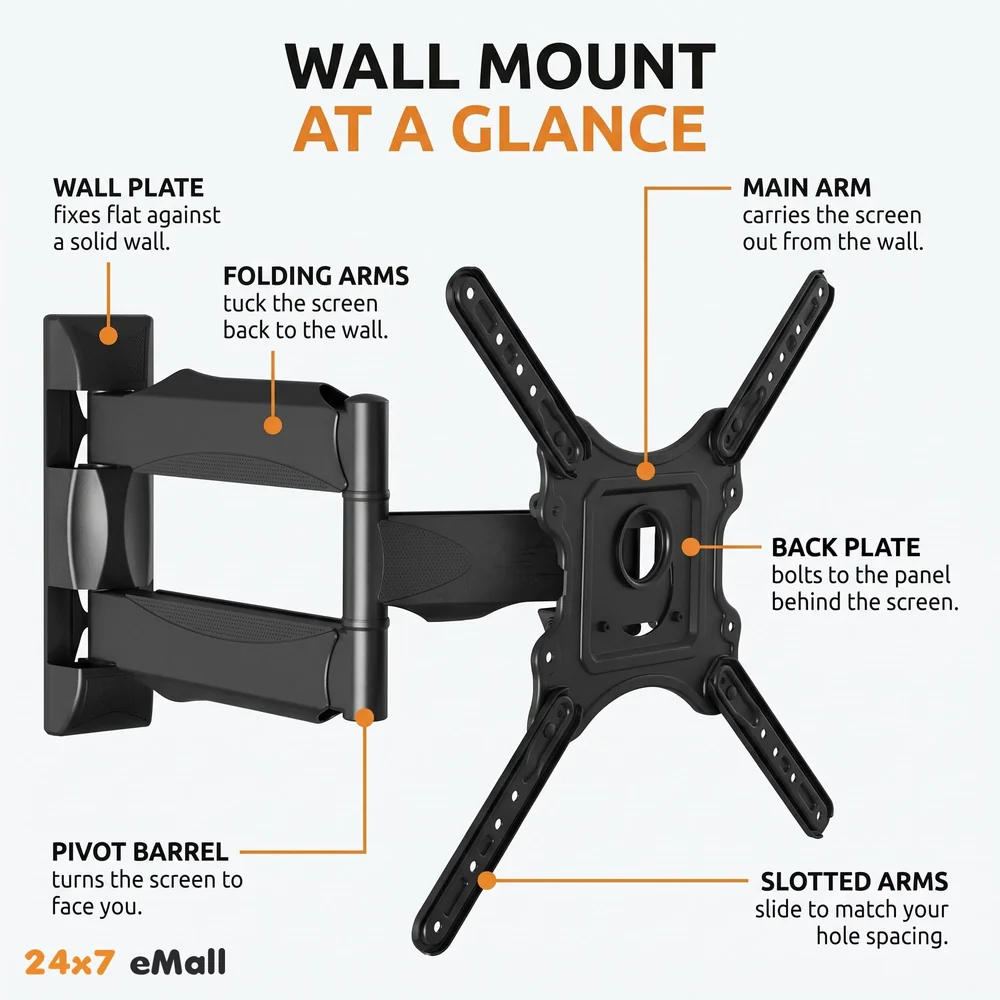 Heavy Duty Full Motion Cantilever Tilt Swivel Wall Mount Bracket for 32" inch to 55” LED, LCD and Plasma TV for VESA Sizes 100 x 100 Upto 400 x 400 mm (Wall Swivel 32''- 55'')