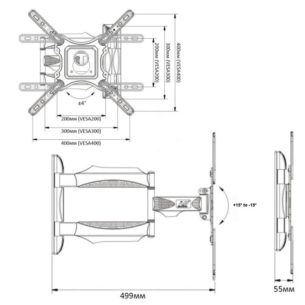 Heavy Duty Full Motion Cantilever Tilt Swivel Wall Mount Bracket for 32" inch to 55” LED, LCD and Plasma TV for VESA Sizes 100 x 100 Upto 400 x 400 mm (Wall Swivel 32''- 55'')