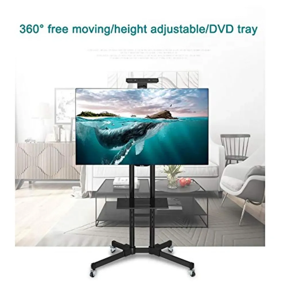 Premium Heavy Duty Full Motion Swivel Floor Stand TV Trolley with Brackets for 32" inch to 75” LED, LCD and Plasma TV for VESA Sizes 100 x 100 Upto 600 x 400 mm (Tv Trolley 2 Shelves)