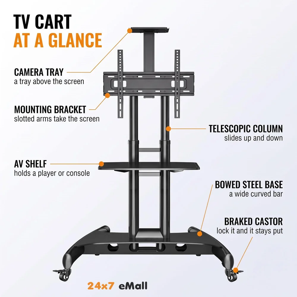 Mobile TV Cart TV Stand with Wheels for 32 to 65 Inch LCD LED OLED Plasma Flat Panel Screens Up to 45 Kgs Tv Trolley