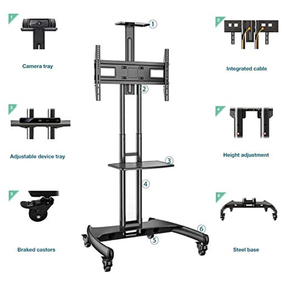 Mobile TV Cart TV Stand with Wheels for 32 to 65 Inch LCD LED OLED Plasma Flat Panel Screens Up to 45 Kgs Tv Trolley