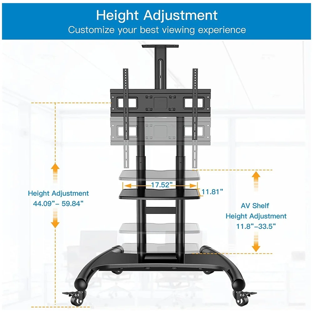 Mobile TV Cart TV Stand with Wheels for 32 to 65 Inch LCD LED OLED Plasma Flat Panel Screens Up to 45 Kgs Tv Trolley
