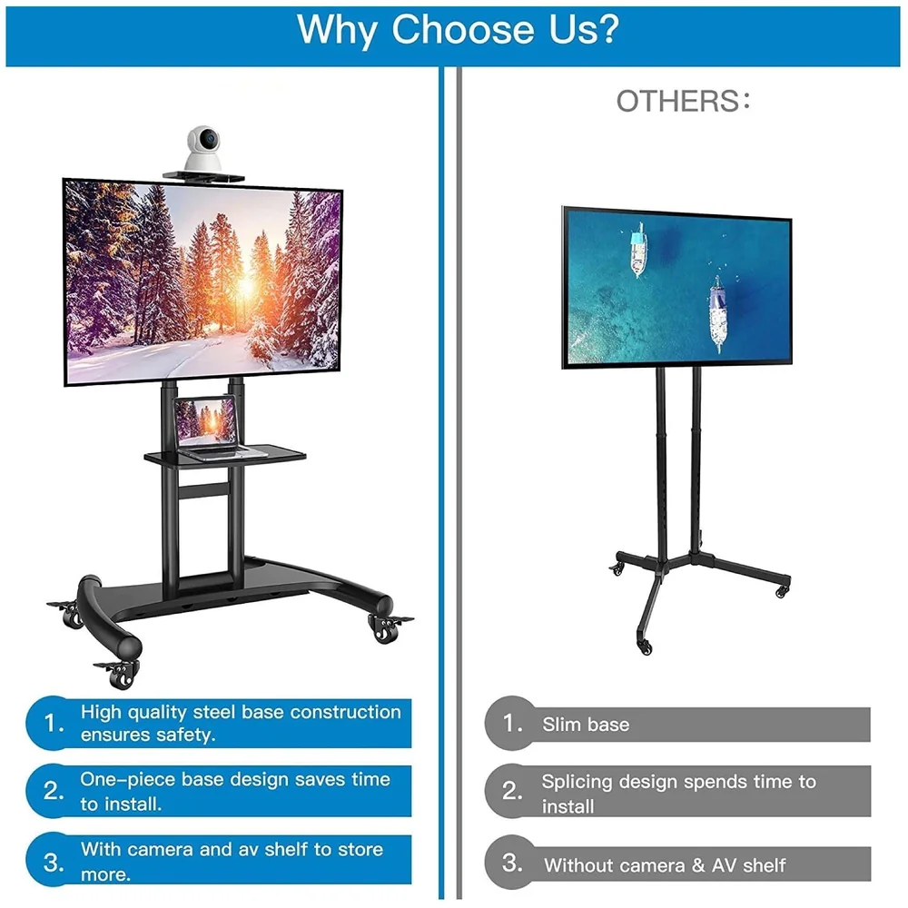 Mobile TV Cart TV Stand with Wheels for 32 to 65 Inch LCD LED OLED Plasma Flat Panel Screens Up to 45 Kgs Tv Trolley