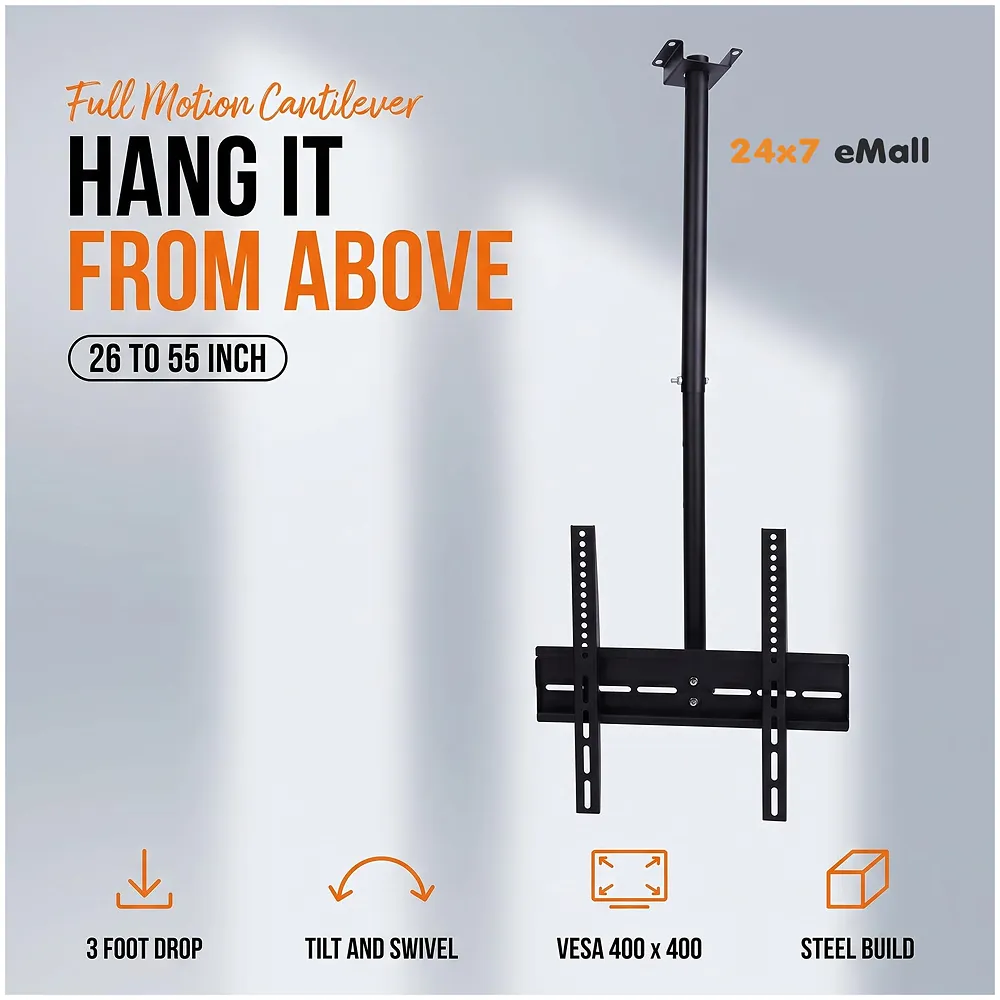 Heavy Duty Tilt Swivel Ceiling TV Mount 3 feet 26 to 55 inches