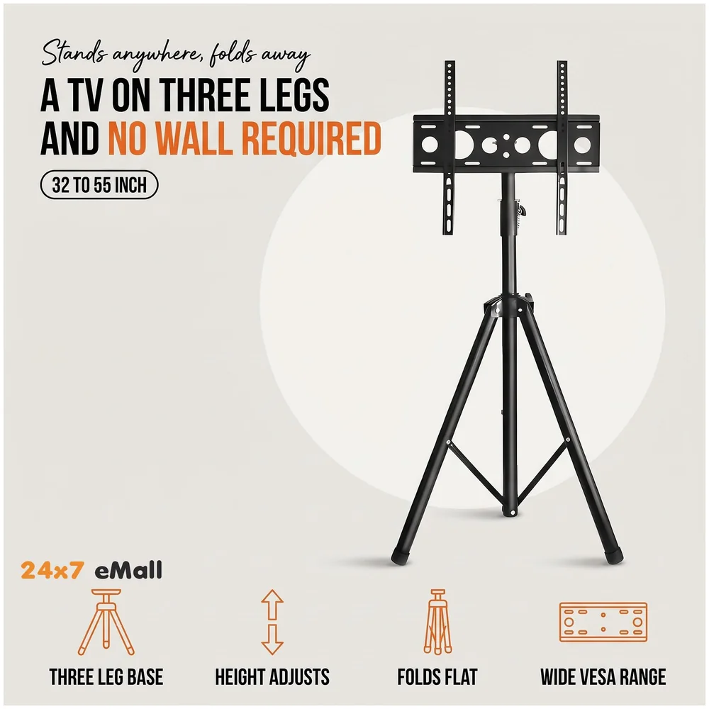 TV Tripod Floor Stand 32 to 55 inch Portable Height Adjustable