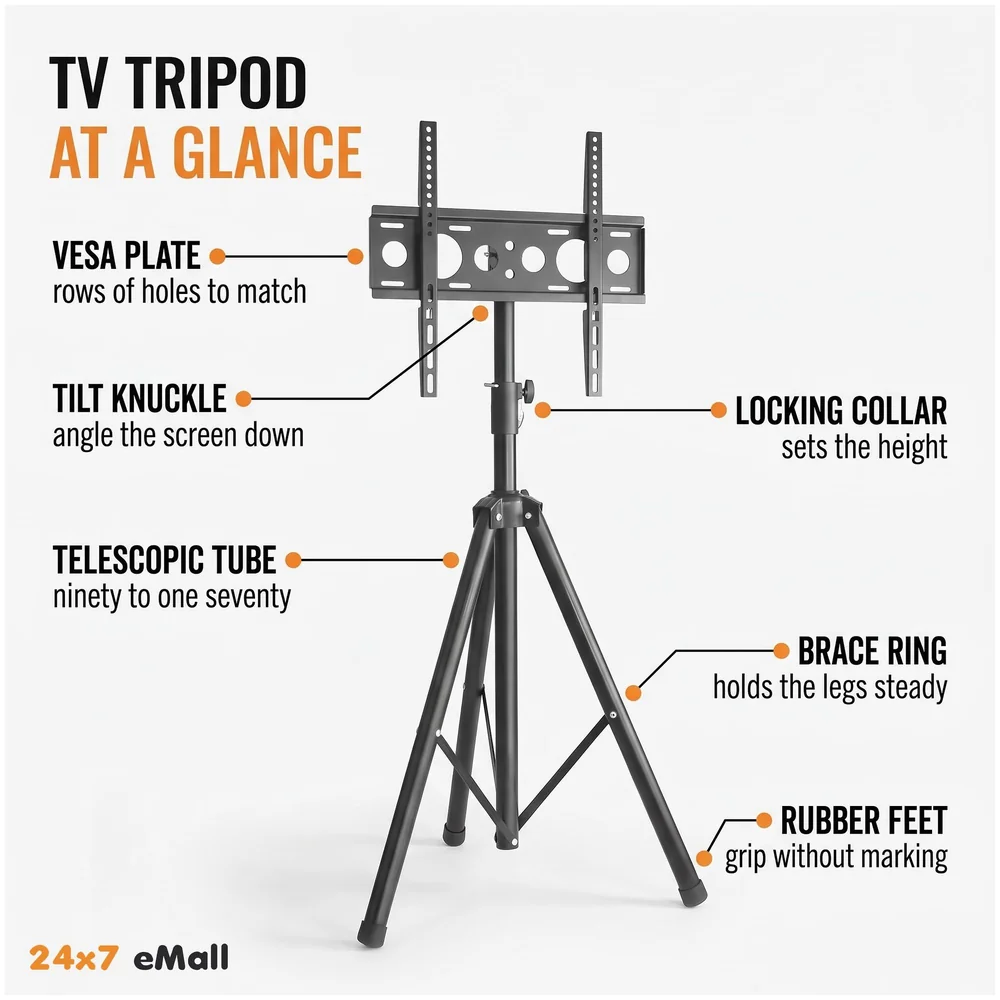 TV Tripod Floor Stand 32 to 55 inch Portable Height Adjustable