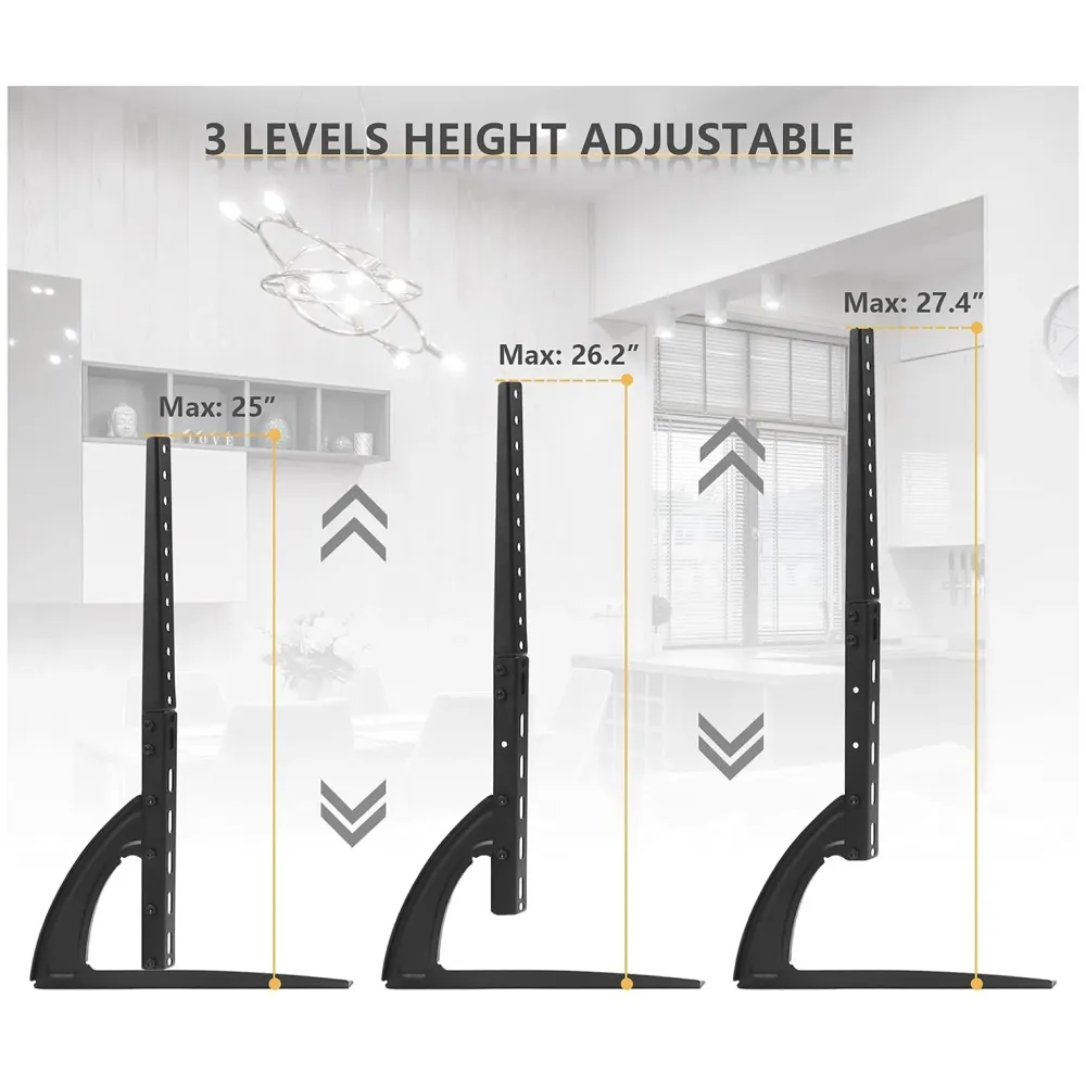 Universal Table Top TV Stand for Most 27 30 32 37 40 43 47 50 55 60 65 Inch Plasma LCD LED Flat or Curved Screen TVs with Height Adjustment, VESA Patterns up to 800x400 mm