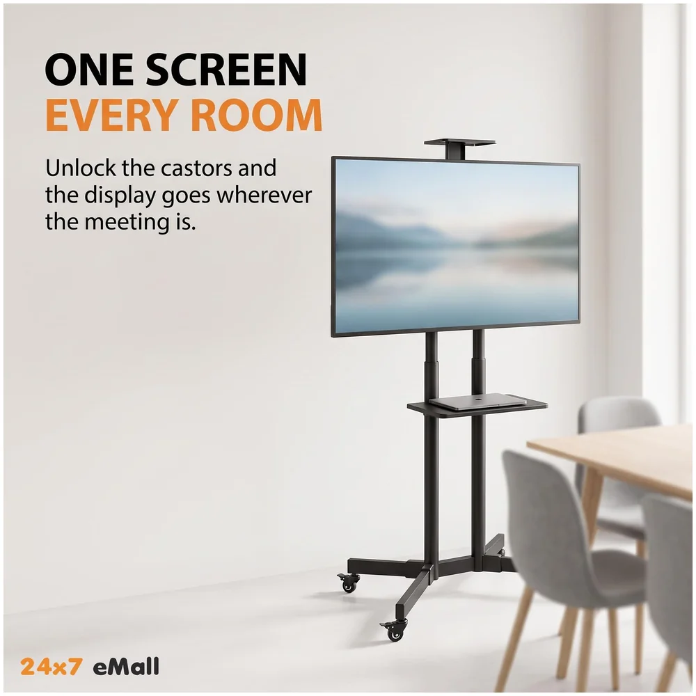 Full Motion TV Floor Stand Trolley 1500 32 to 75 inch 2 Shelves