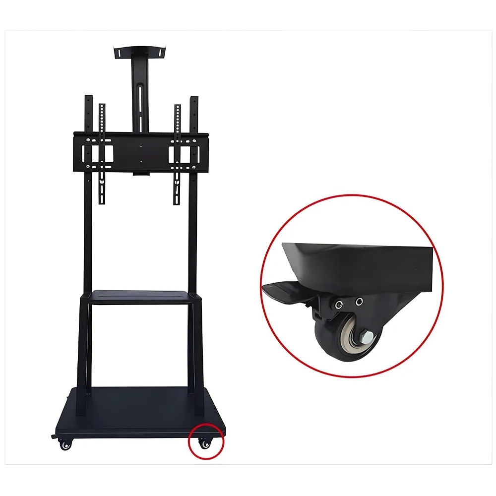 Premium Heavy Duty Full Motion Swivel Floor Stand TV Trolley with Brackets for 32" inch to 75” LED, LCD for VESA Sizes 100 x 100 Upto 600 x 400 mm (Tv Trolley 3 Shelves) (Premium)