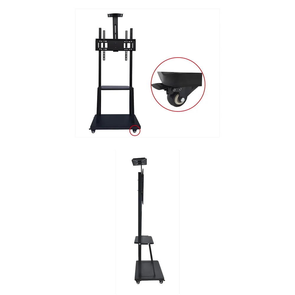 Premium Heavy Duty Full Motion Swivel Floor Stand TV Trolley with Brackets for 32" inch to 75” LED, LCD for VESA Sizes 100 x 100 Upto 600 x 400 mm (Tv Trolley 3 Shelves) (Premium)