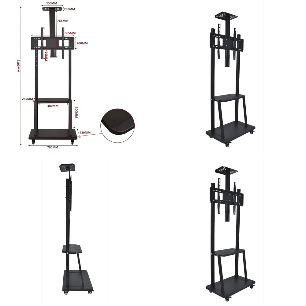 Premium Heavy Duty Full Motion Swivel Floor Stand TV Trolley with Brackets for 32" inch to 75” LED, LCD for VESA Sizes 100 x 100 Upto 600 x 400 mm (Tv Trolley 3 Shelves) (Premium)