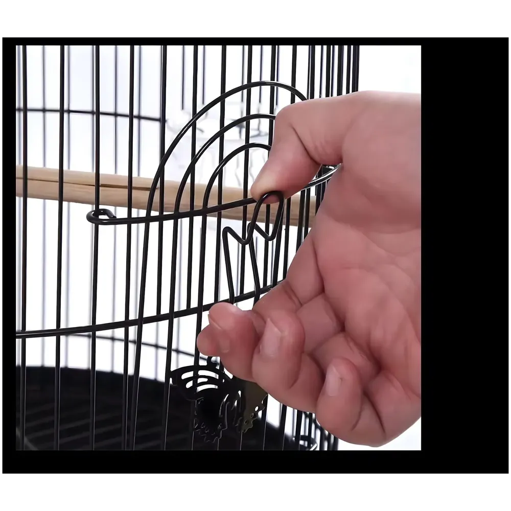 Bird Cage Black, Iron, Round, Metal Bird Cage, House Parrot, Myna, Metal Cage, Easy to Clean, Large Moving Space, Size Regular (52 x 25 CM)