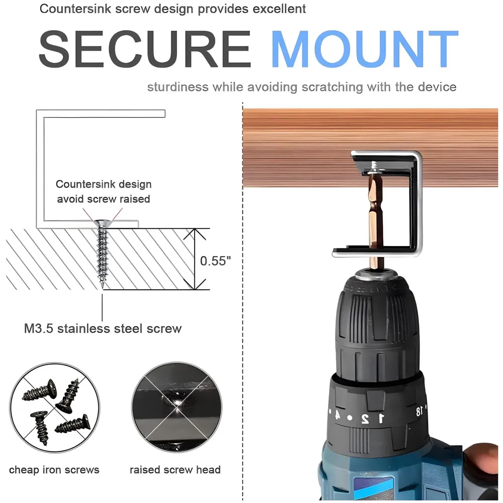 Under Desk Laptop Holder Wall Mount Holder for Laptops, Carbon Steel, Scratch Resistant Strips, Adjustable Mounts Use Slide In And Slide Out Design. Device Thickness Should Not exceed 35mm.