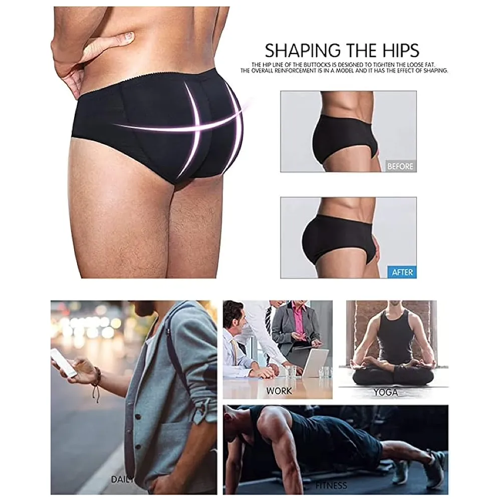 Men's Polyester Briefs (Pack of 1) (padded underwear_Black_90 CM)