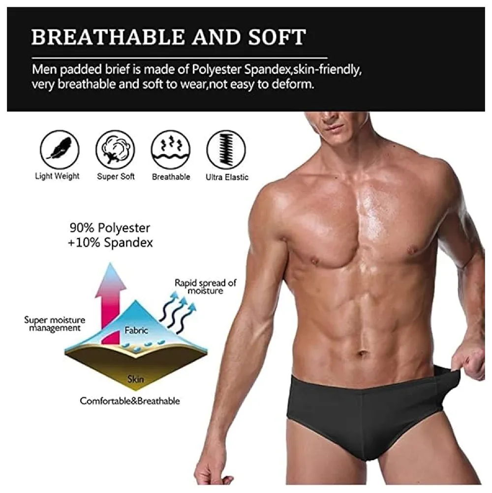 Men's Polyester Briefs (Pack of 1) (padded underwear_Black_90 CM)