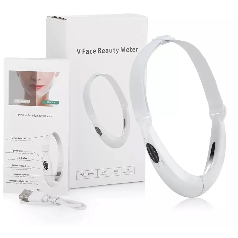 V Face Shaper LED Photon Therapy Micro Current Vibration V Face Slimming Massager V-Line Up Face Lifting Belt Chin Lifting Device, Skin Groomer EMS