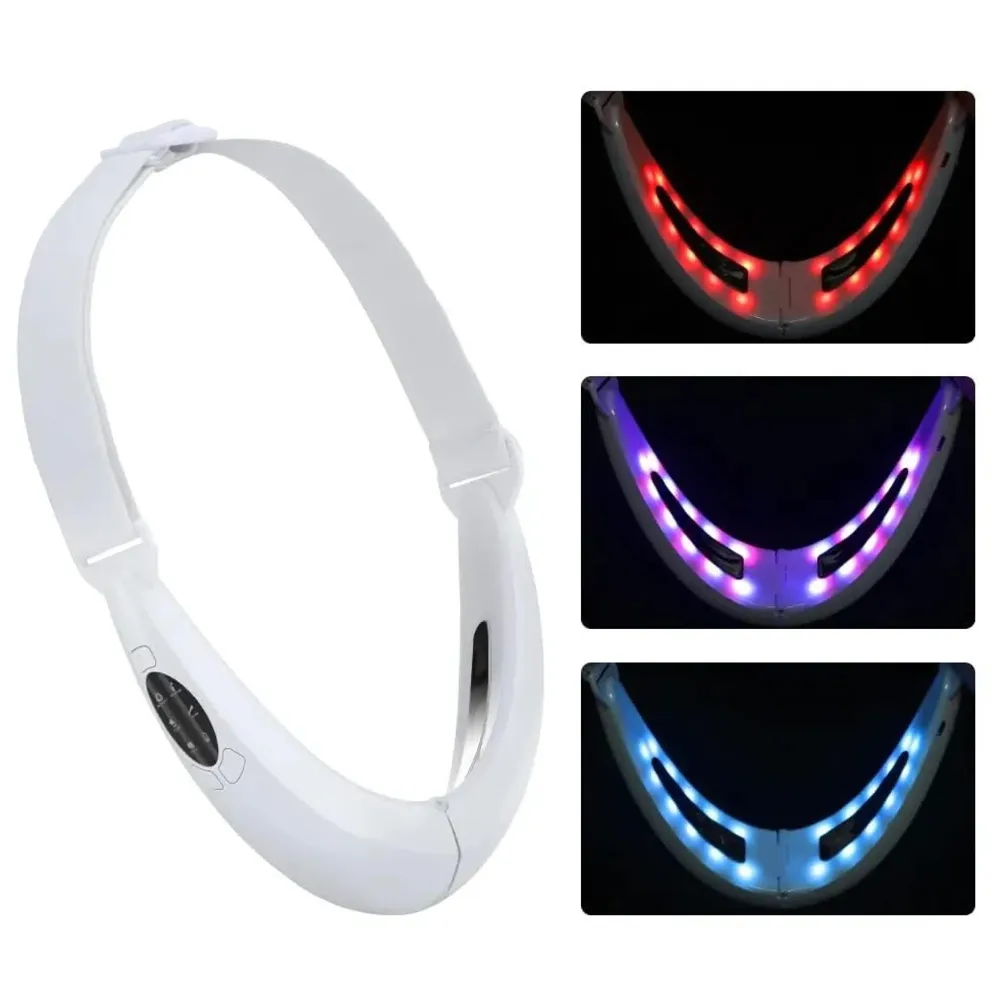 V Face Shaper LED Photon Therapy Micro Current Vibration V Face Slimming Massager V-Line Up Face Lifting Belt Chin Lifting Device, Skin Groomer EMS