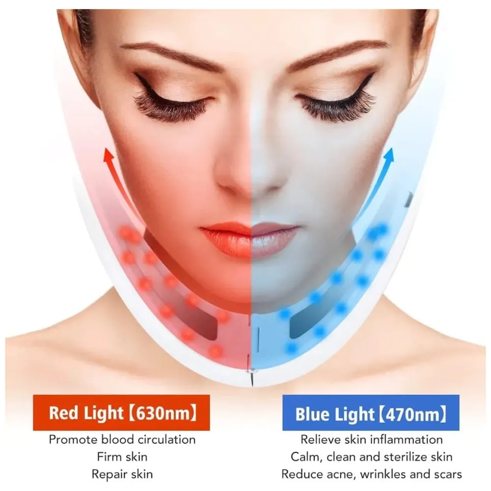 V Face Shaper LED Photon Therapy Micro Current Vibration V Face Slimming Massager V-Line Up Face Lifting Belt Chin Lifting Device, Skin Groomer EMS