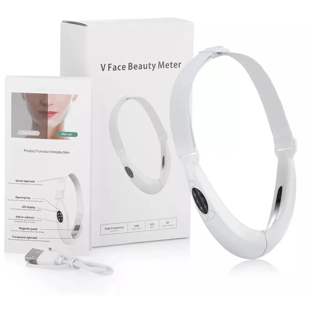 V Face Shaper LED Photon Therapy Micro Current Vibration V Face Slimming Massager V-Line Up Face Lifting Belt Chin Lifting Device, Skin Groomer EMS