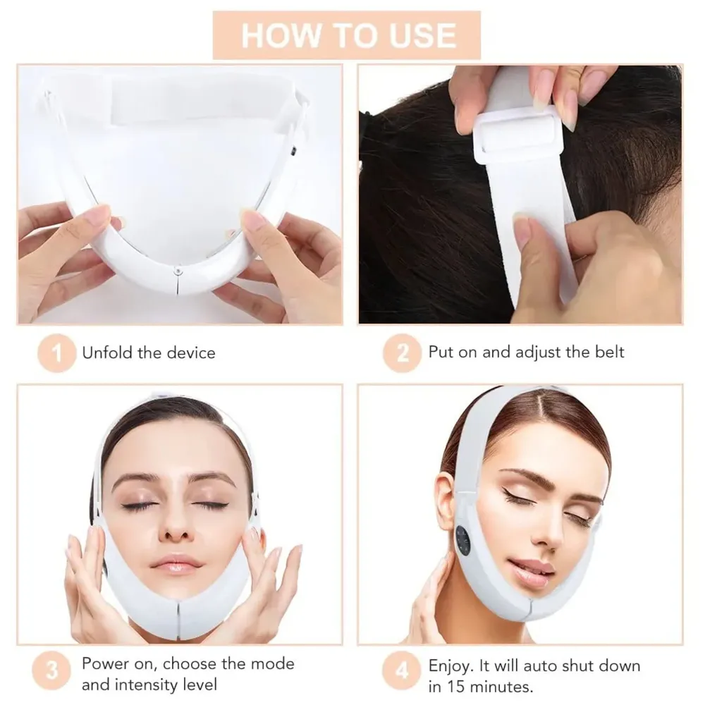 V Face Shaper LED Photon Therapy Micro Current Vibration V Face Slimming Massager V-Line Up Face Lifting Belt Chin Lifting Device, Skin Groomer EMS