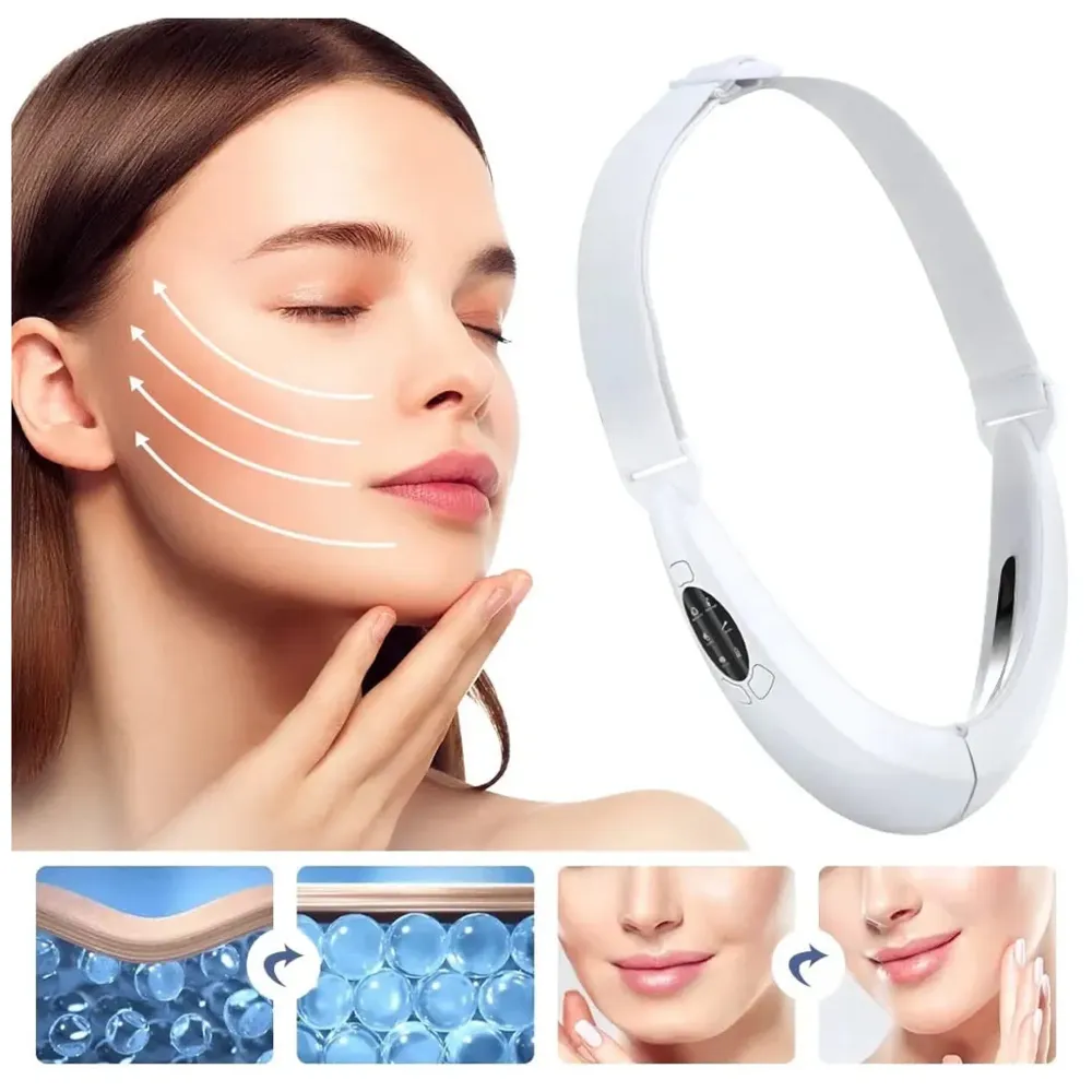 V Face Shaper LED Photon Therapy Micro Current Vibration V Face Slimming Massager V-Line Up Face Lifting Belt Chin Lifting Device, Skin Groomer EMS