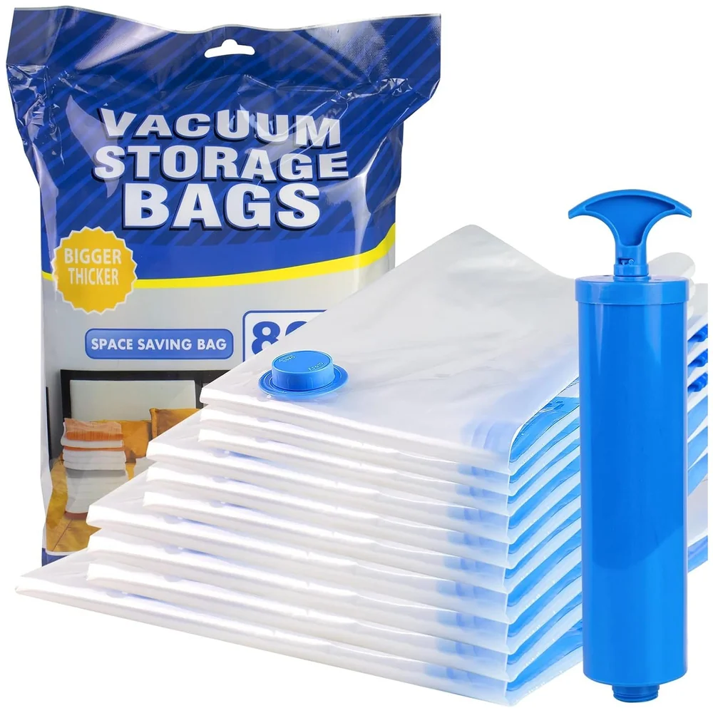 5 Pcs Vacuum Storage Bags Hand Pump 1 Jumbo 2 Large 2 Medium Set