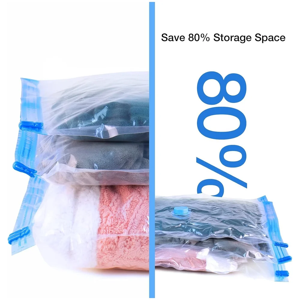 5 Pcs Vacuum Storage Bags Hand Pump 1 Jumbo 2 Large 2 Medium Set
