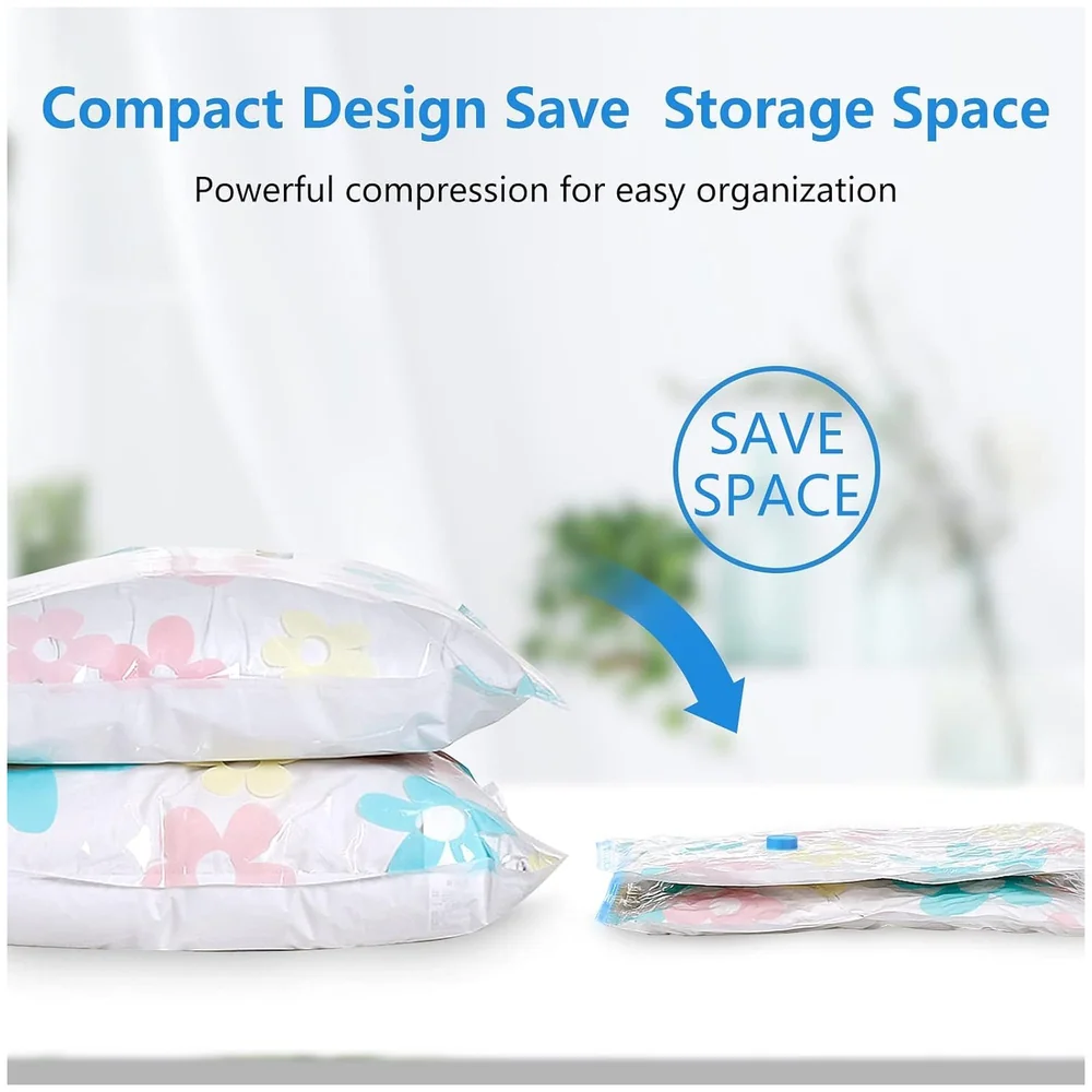 5 Pcs Vacuum Storage Bags Hand Pump 1 Jumbo 2 Large 2 Medium Set