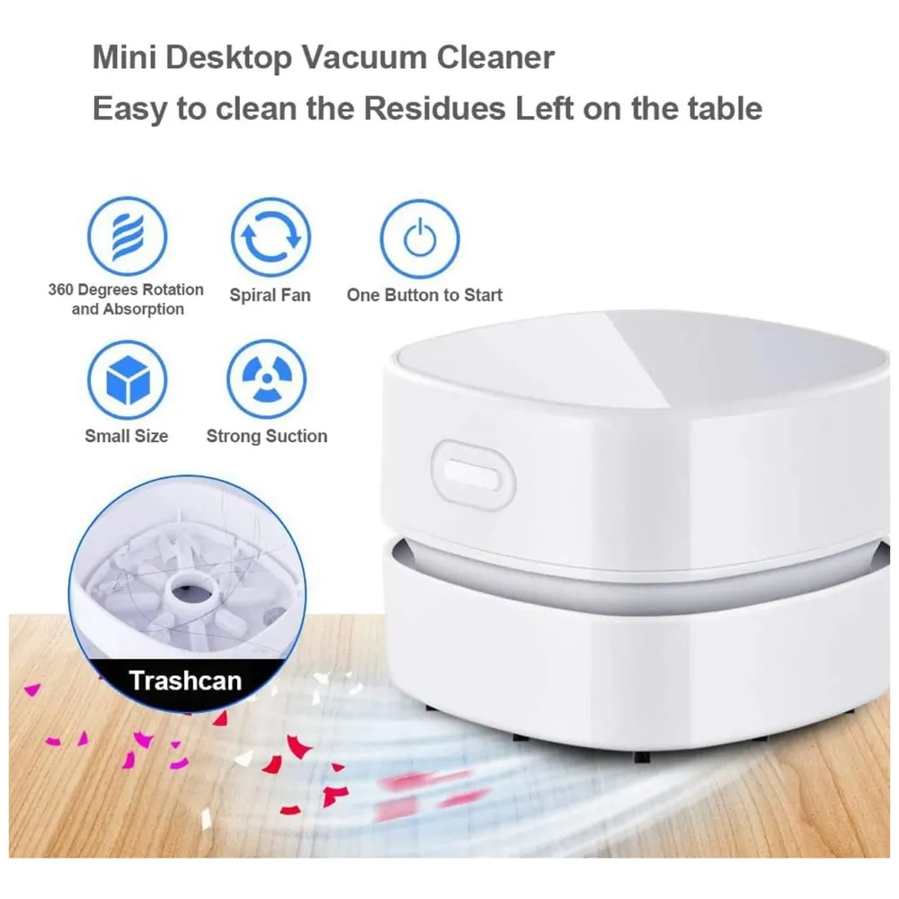 Desk Vacuum Cleaner, Mini Table dust Sweeper Energy Saving, High Endurance up to 90 mins, Cordless 360º Rotatable Design for Keyboard/Home/School/Office