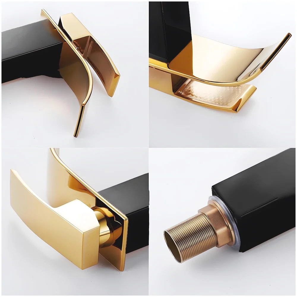 Black Gold Tall Waterfall Faucet Waterfall Single Lever Basin Mixer Waterfall Tall Black, SS Material, for Bathroom Washbasins Toilets 12 Inches Height